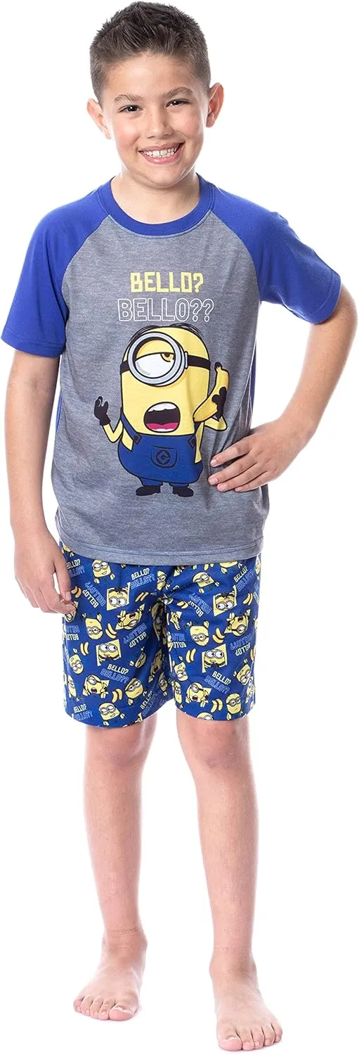 INTIMO Despicable Me Boys' Minions Bello? Raglan Sleep Pajama Set Shorts Shirt