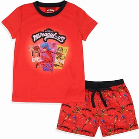 INTIMO Miraculous: Tales of Ladybug & Cat Noir Girls' Sleep Pajama Set Shorts