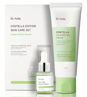 iUNIK Centella Edition Skincare Set (Cream 2.02 fl.oz. & Mini Serum 0.51 fl.oz.) - Centella Asiatica and Tea Tree Leaf Waters to Soothe, Calm, Moisturize, and Protect the Skin