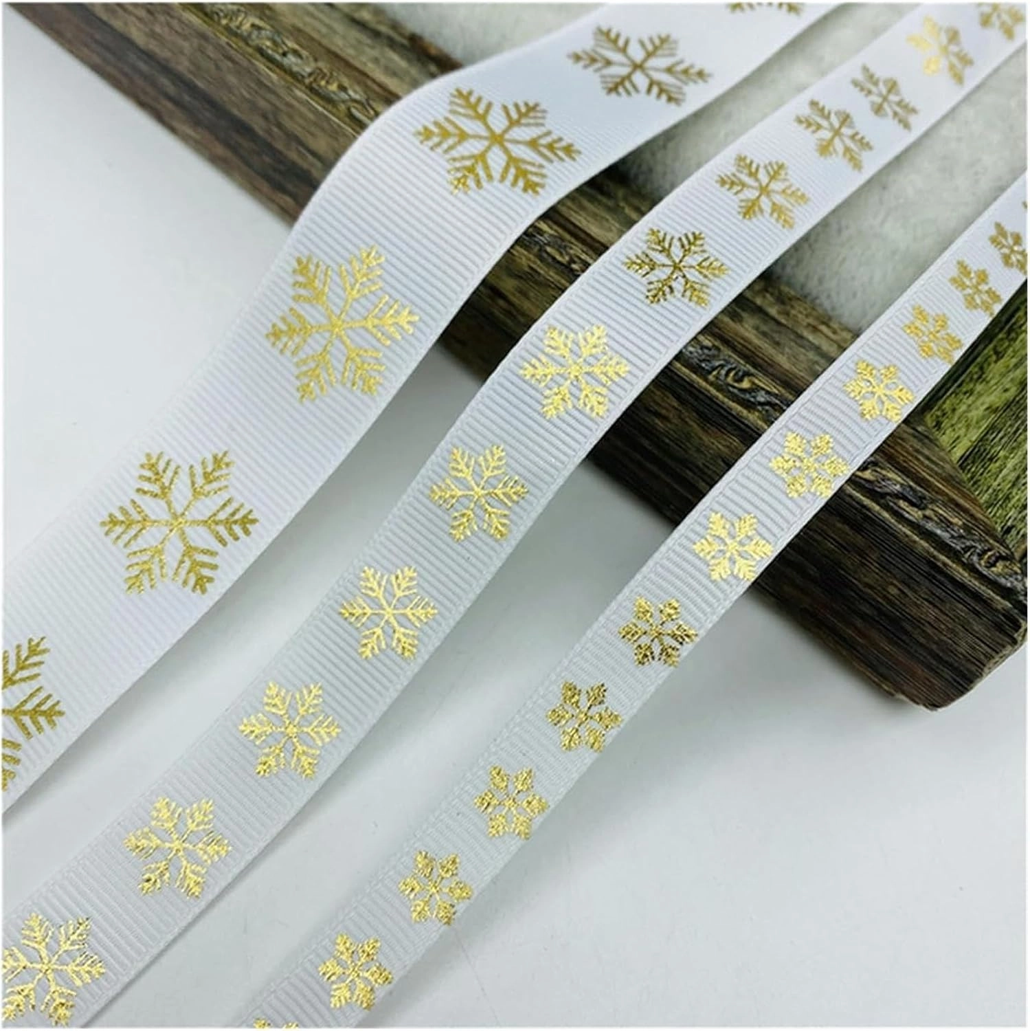 Ivory Satin,Christmas Ribbons, Stain Wrap Ribbon Christmas Day Decorative Ribbon Christmas Ribbon Printing Grosgrain Ribbon(White,10mm 5yards)