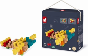 Janod 100 Piece Wooden Building Kit with Notched Blocks - Ages 6  - J08301