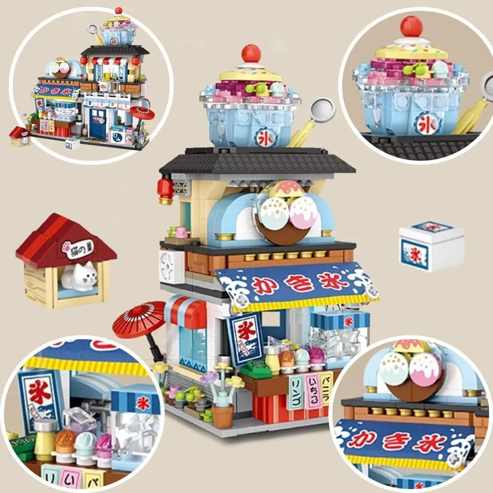 Japanese Street View Ice Drink Shop Mini Building Blocks, 668 PCS Mini Bricks MOC Creative Toy Building Sets for Boys and Girls 6-12 Years Old Ideal Gift for Kids & Adults