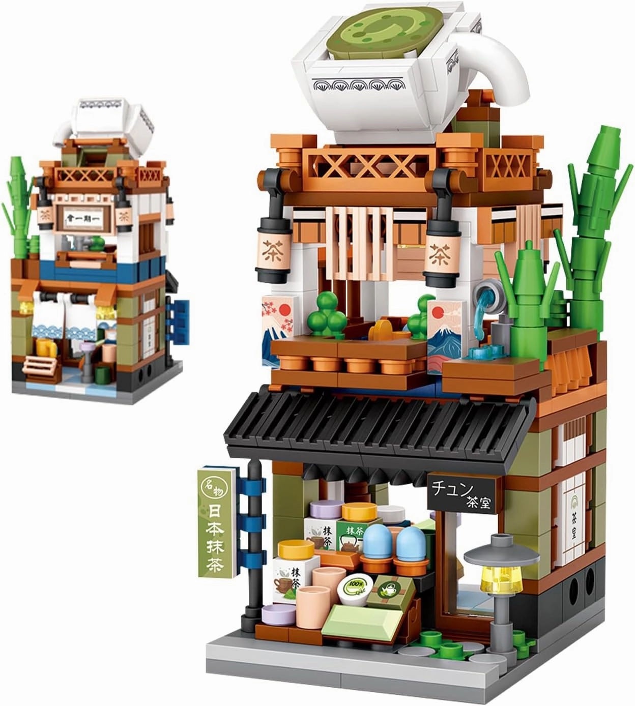 Japanese Street View Shop Building Blocks House Toy, 4 Models Mini DIY Building Blocks Model MOC Construction Toy, Gift for 6-12 Years Old Kid Girls and Boys