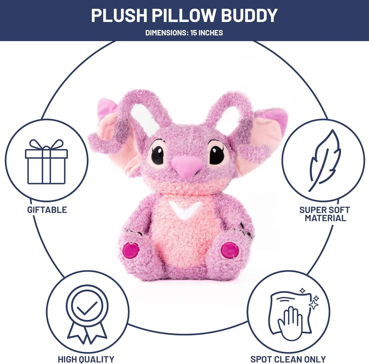 Jay Franco Disney Plush Pillow Buddy - Soft Plushie Stuffed Pillow, 15 Inches, Pink - Angel