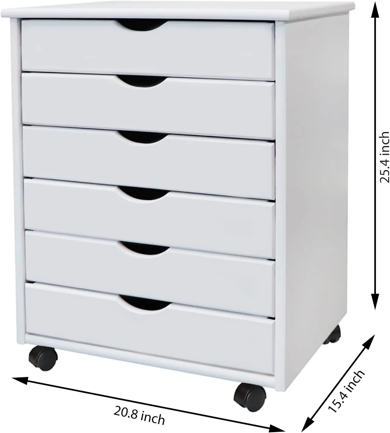 Jela Original Roll Cart, Solid Wood, 6 Drawer Extra Wide Drawers Roll Carts, White