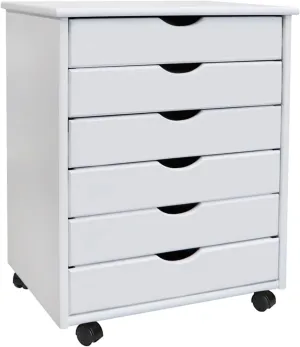Jela Original Roll Cart, Solid Wood, 6 Drawer Extra Wide Drawers Roll Carts, White