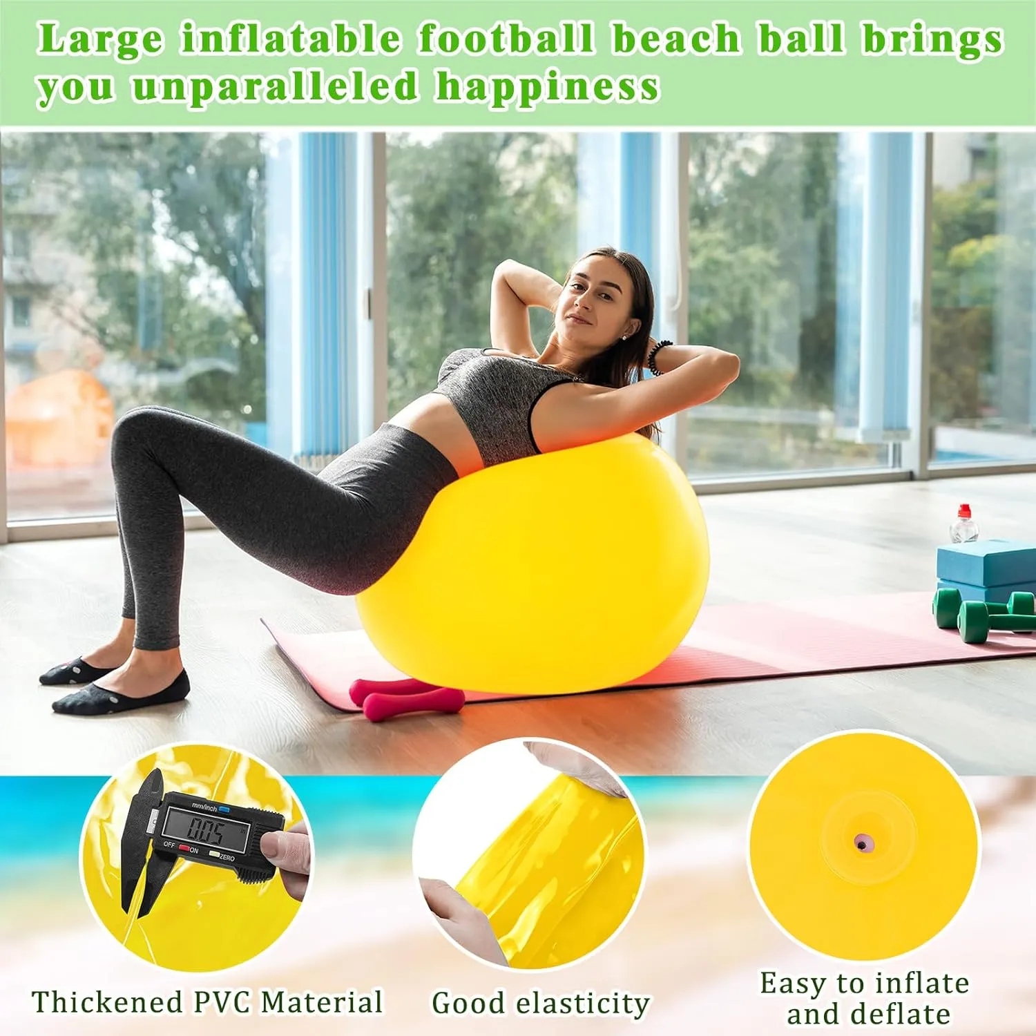 Jenaai 2 Pcs 30 Inch Large Bouncy Balls Giant Inflatable Rubber Kickballs Outdoor Exercise Jumping Hopping Big Ball for Outdoor Activity Game Sports Party Decor(Yellow, Green)