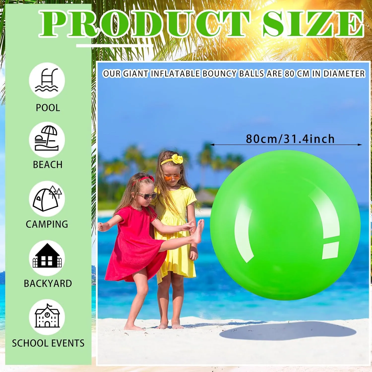 Jenaai 2 Pcs 30 Inch Large Bouncy Balls Giant Inflatable Rubber Kickballs Outdoor Exercise Jumping Hopping Big Ball for Outdoor Activity Game Sports Party Decor(Yellow, Green)