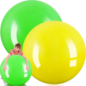 Jenaai 2 Pcs 30 Inch Large Bouncy Balls Giant Inflatable Rubber Kickballs Outdoor Exercise Jumping Hopping Big Ball for Outdoor Activity Game Sports Party Decor(Yellow, Green)