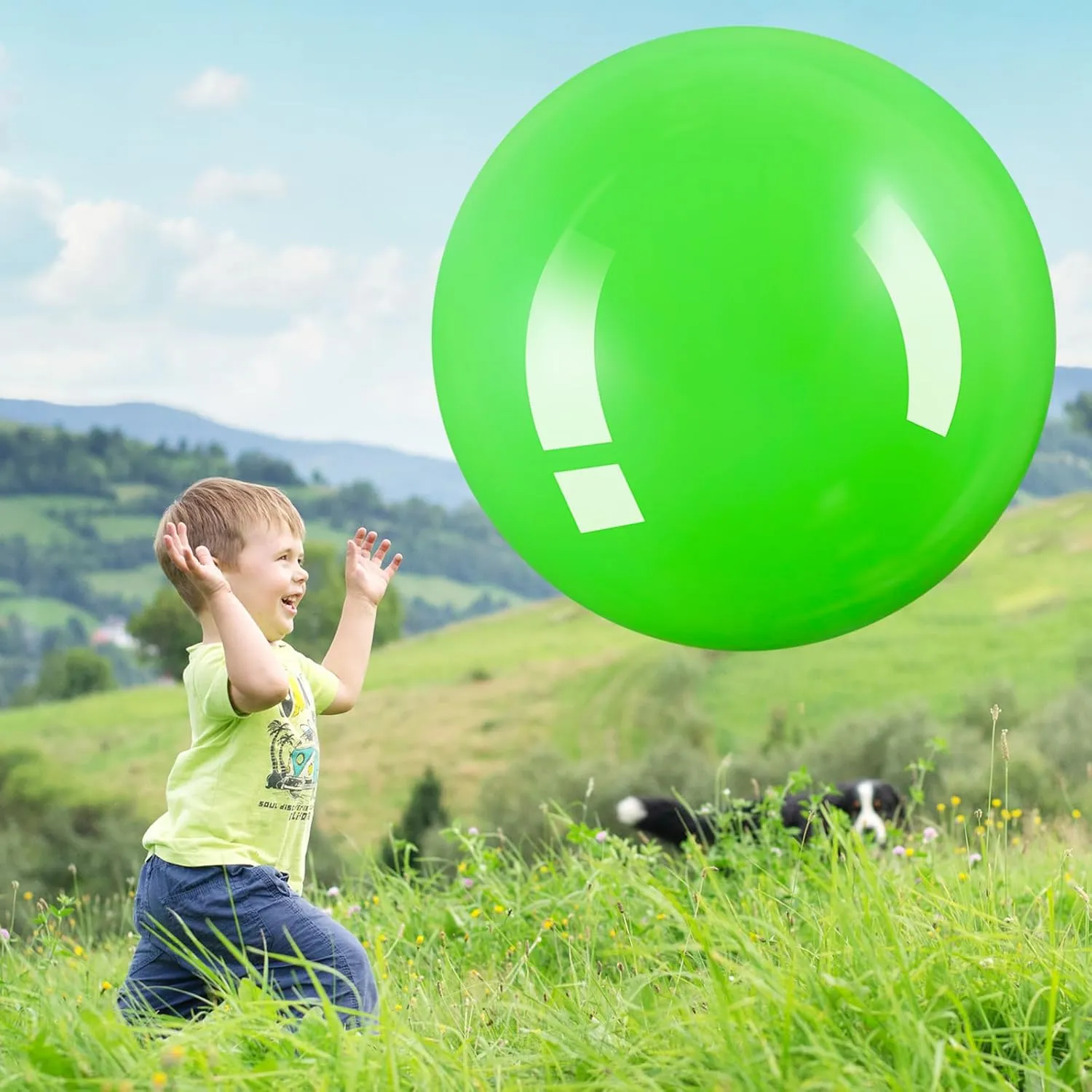Jenaai 2 Pcs 30 Inch Large Bouncy Balls Giant Inflatable Rubber Kickballs Outdoor Exercise Jumping Hopping Big Ball for Outdoor Activity Game Sports Party Decor(Yellow, Green)