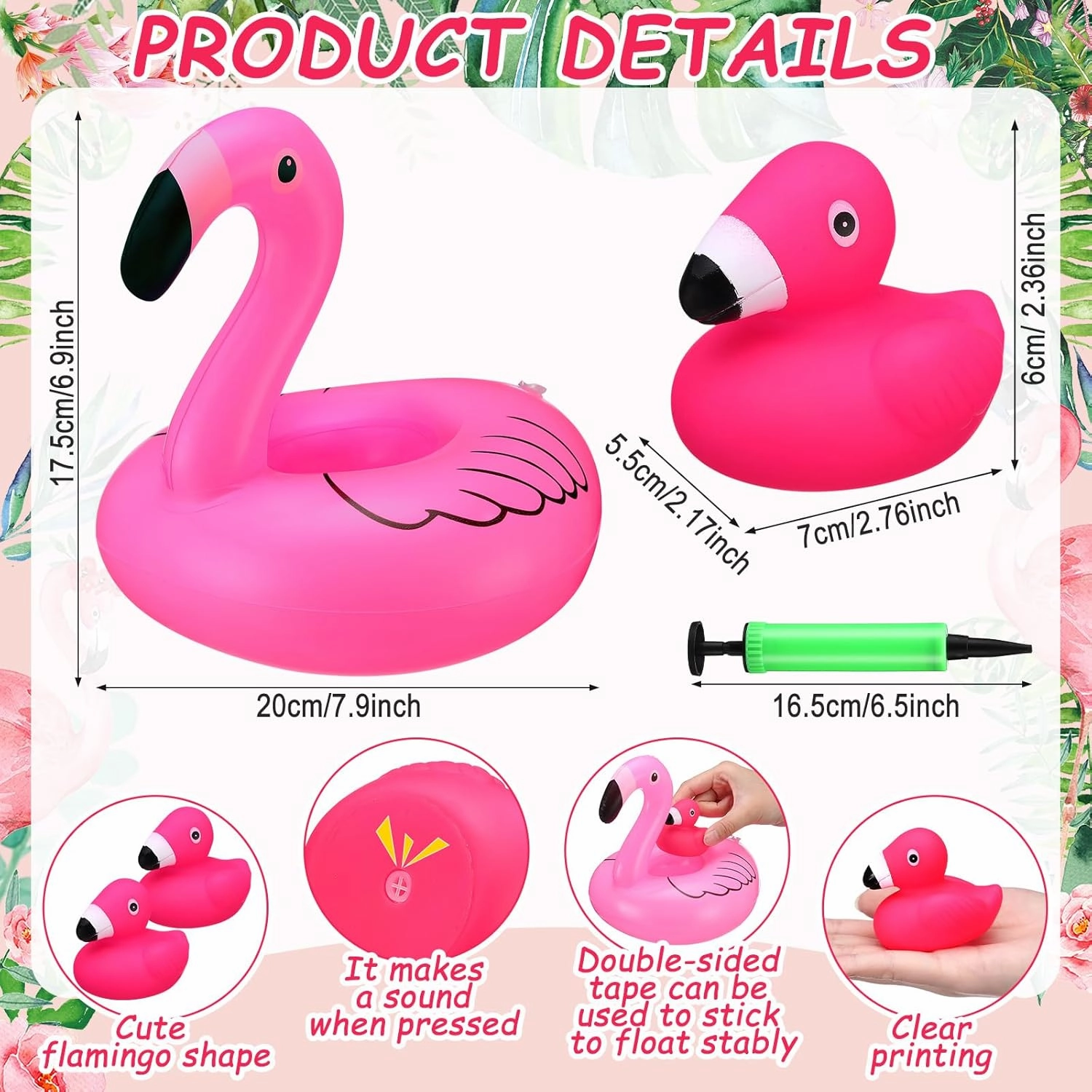 Jerify 12 Set Rubber Flamingo Ducks with Swim Ring Pink Flamingo Bath Floating Toys Car Dashboard Decoration Swimming Pool Ornament for Shower Summer Birthday Party Favors