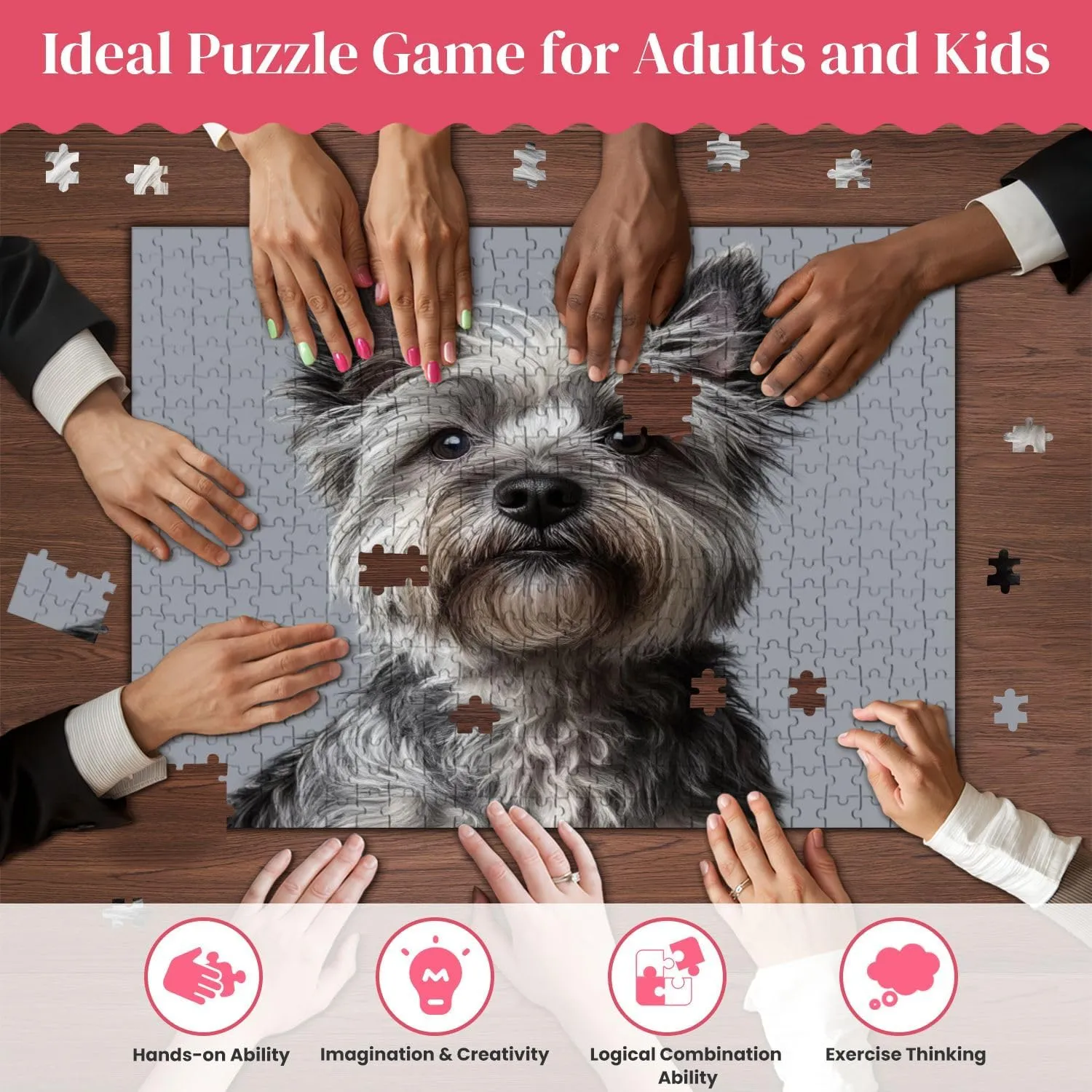 Jigsaw Puzzles Wooden Jigsaw Toy Family Game Wall Decor for Adults Teens,Grey Cairn Terrier Small Dog Fluffy Fur Expressive Eyes Pointed Ears