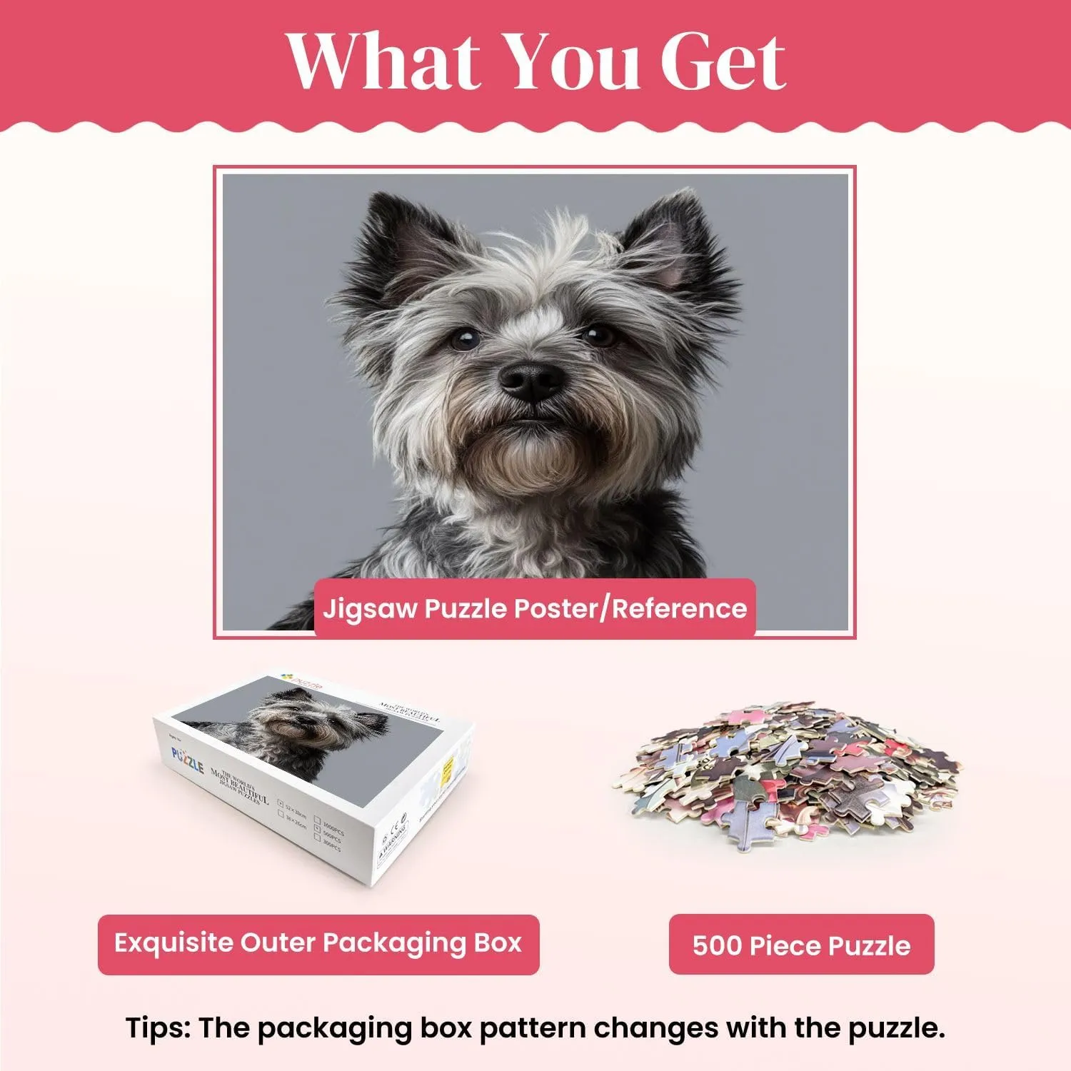 Jigsaw Puzzles Wooden Jigsaw Toy Family Game Wall Decor for Adults Teens,Grey Cairn Terrier Small Dog Fluffy Fur Expressive Eyes Pointed Ears