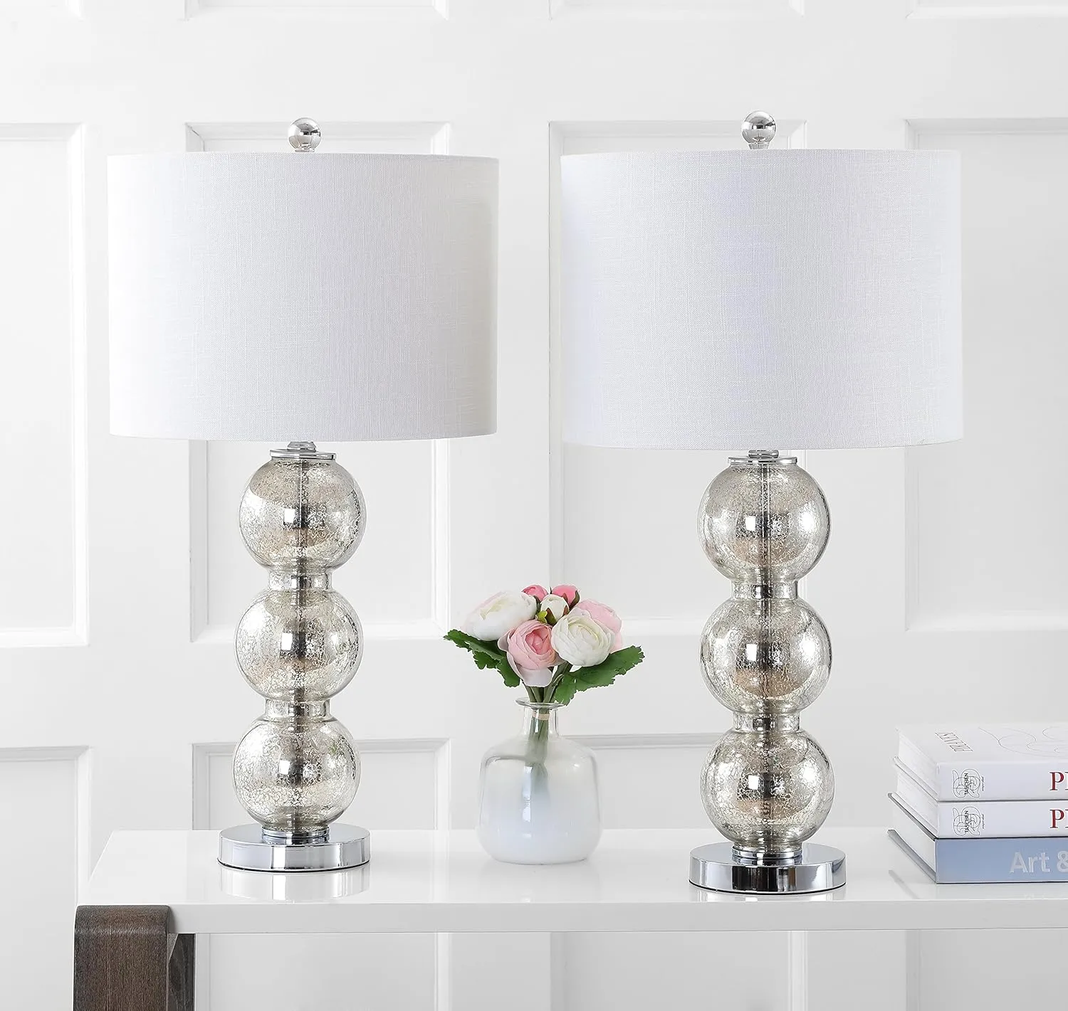 JONATHAN Y JYL1070B-SET2 Set of 2 Table Lamps Bella 27" Glass Triple-Sphere LED Table Lamp Contemporary Bedside Desk Nightstand Lamp for Bedroom Living Room Office, Mercury Silver/Chrome