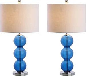 JONATHAN Y JYL1070E-SET2 Set of 2 Table Lamps Bella 27" Glass Triple-Sphere LED Table Lamp Contemporary Bedside Desk Nightstand Lamp for Bedroom Living Room Office College Bookcase, Cobalt Blue