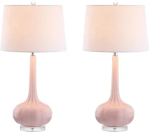 JONATHAN Y JYL1079A-SET2 Set of 2 Table Lamps Bette 28.5" Glass Teardrop LED Table Lamp Contemporary Bedside Desk Nightstand Lamp for Bedroom Living Room Office College Bookcase, Pink
