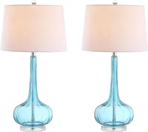 JONATHAN Y JYL1079B-SET2 Set of 2 Table Lamps Bette 28.5" Glass Teardrop LED Table Lamp Contemporary Bedside Desk Nightstand Lamp for Bedroom Living Room Office College Bookcase, Aqua