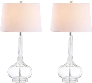 JONATHAN Y JYL1079C-SET2 Set of 2 Table Lamps Bette 28.5" Glass Teardrop LED Table Lamp Contemporary Bedside Desk Nightstand Lamp for Bedroom Living Room Office College Bookcase, Clear