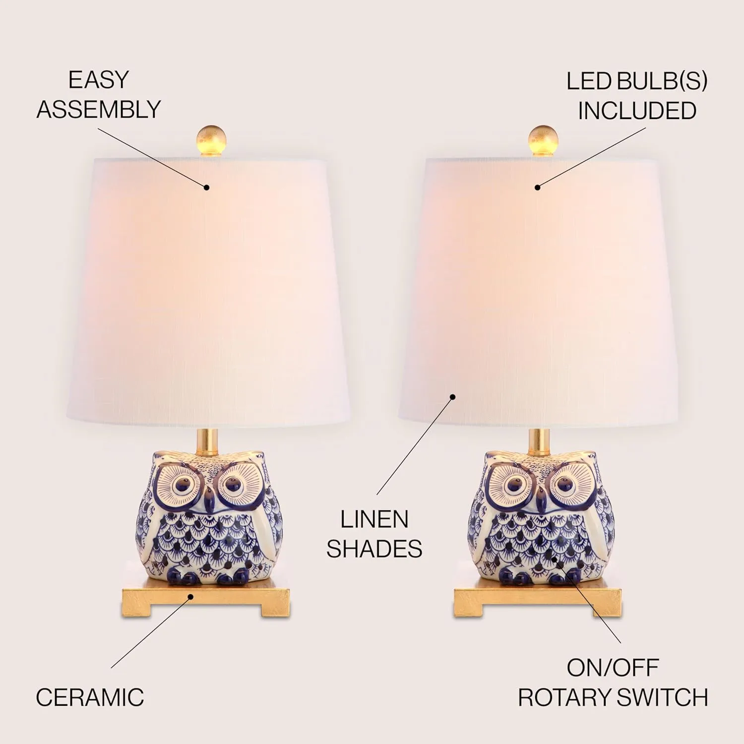 JONATHAN Y JYL3014A-SET2 Justina 16" Ceramic Mini Table Lamp(Set of 2) Cottage,Transitional for Bedroom, Living Room, Office, College Dorm, Coffee Table, Bookcase, Blue/White