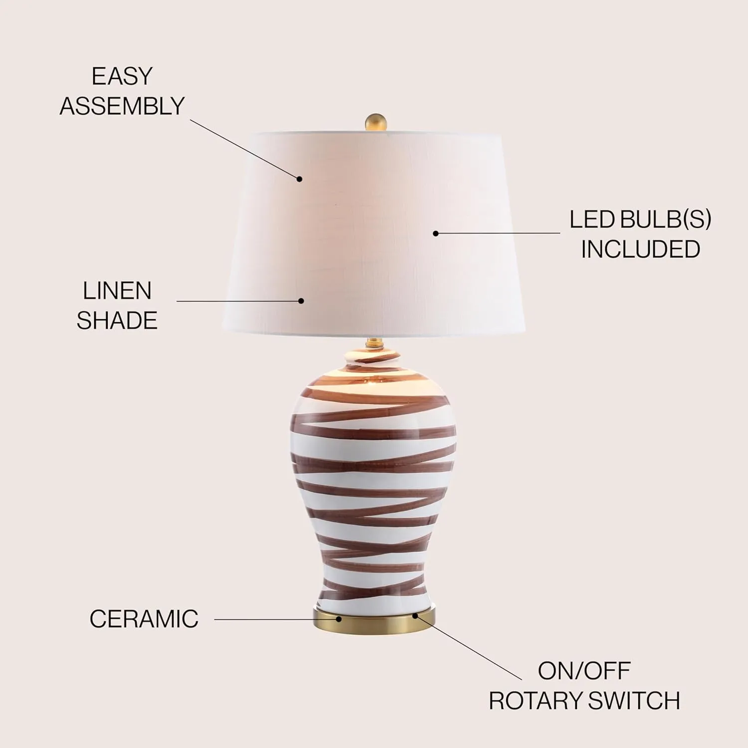 JONATHAN Y JYL3016B Joelie 29" Ceramic LED Table Lamp Contemporary Transitional Bedside Desk Nightstand Lamp for Bedroom Living Room Office College Bookcase LED Bulb Included, Brown/White