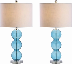 JONATHAN Y JYL1070C-SET2 Set of 2 Table Lamps Bella 27" Glass Triple-Sphere LED Table Lamp Contemporary Bedside Desk Nightstand Lamp for Bedroom Living Room Office College Bookcase, Sky Blue/Chrome