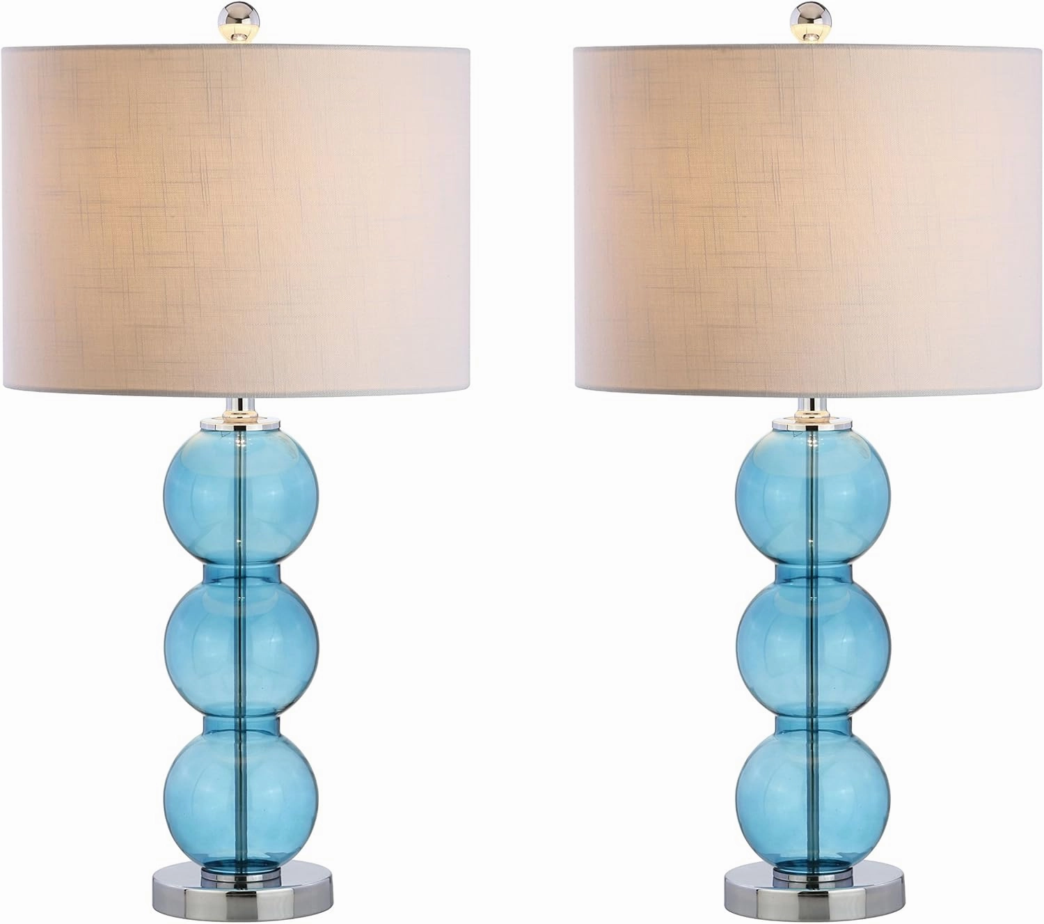 JONATHAN Y JYL1070C-SET2 Set of 2 Table Lamps Bella 27" Glass Triple-Sphere LED Table Lamp Contemporary Bedside Desk Nightstand Lamp for Bedroom Living Room Office College Bookcase, Sky Blue/Chrome