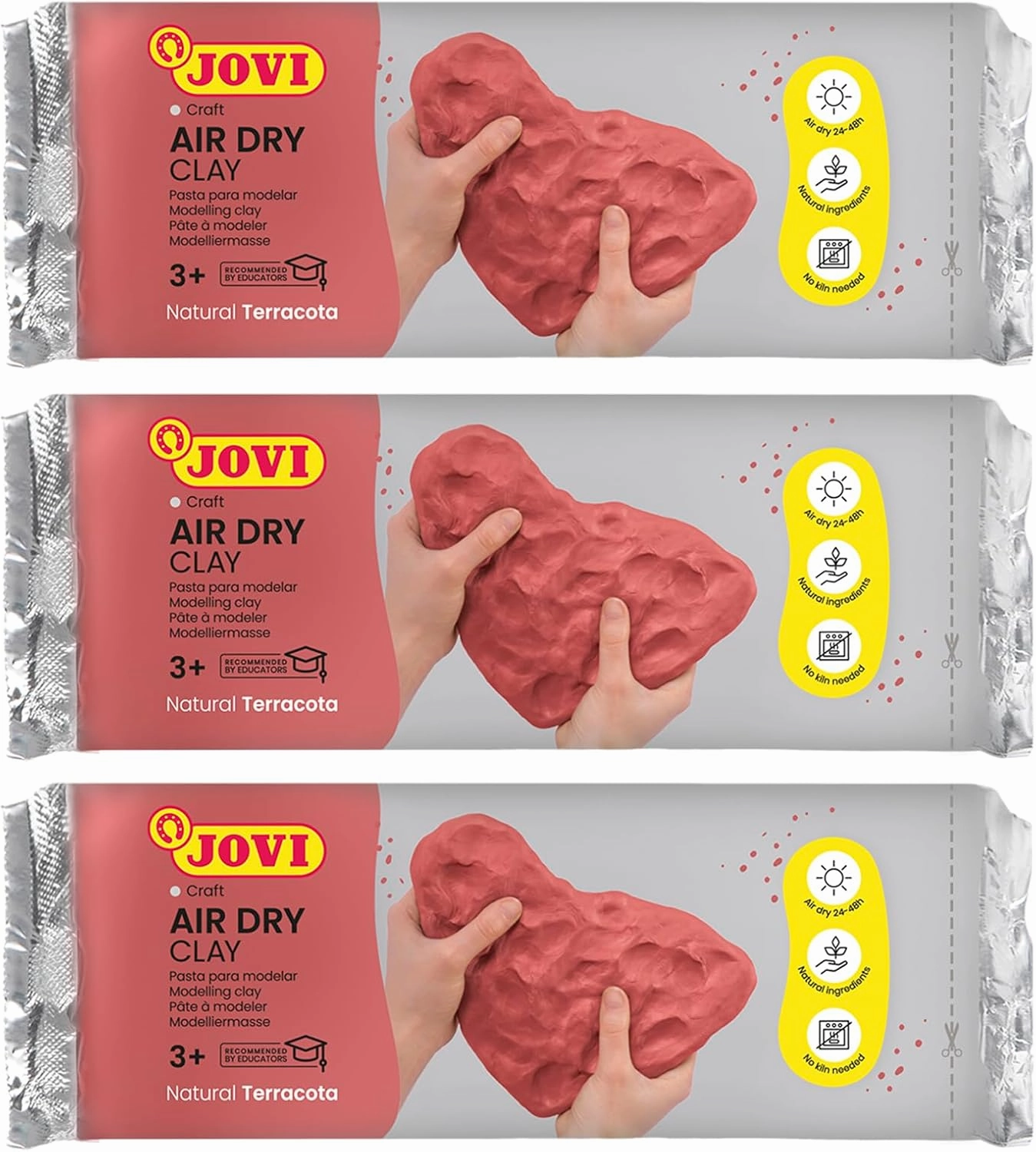 Jovi - Air Dry Modeling Clay, Set of 3 Units, 1.1lb Each, Total of 3.3 lb, No Oven Needed, Terracotta Color, Pottery Clay for Arts and Crafts Projects (P88/3)