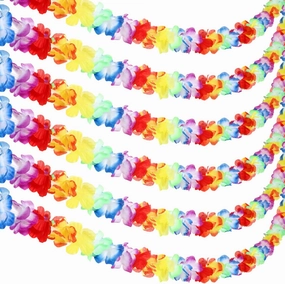 JOVITEC 10 Pack Multicolor Tropical Flower Lei Garland Luau Hibiscus Flower Banner for Hawaiian Luau Decorations,10 Feet Each
