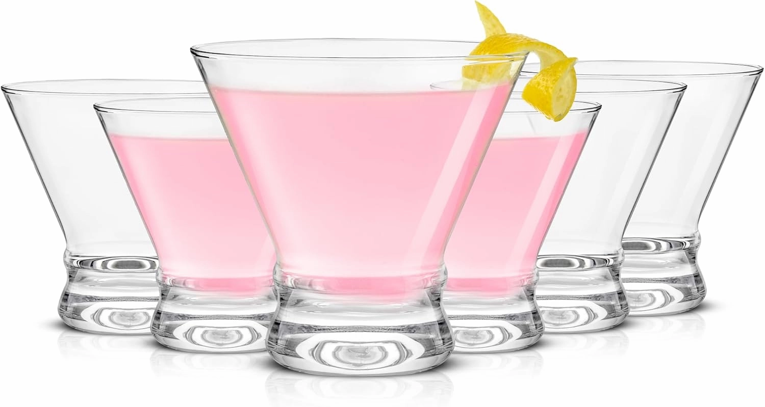JoyJolt Afina Stemless Martini Glasses Set of 6, 8.5oz Liquor Drinking Glasses for Cocktail and Margarita, Bar Glass Cups, Glass Dessert Cups