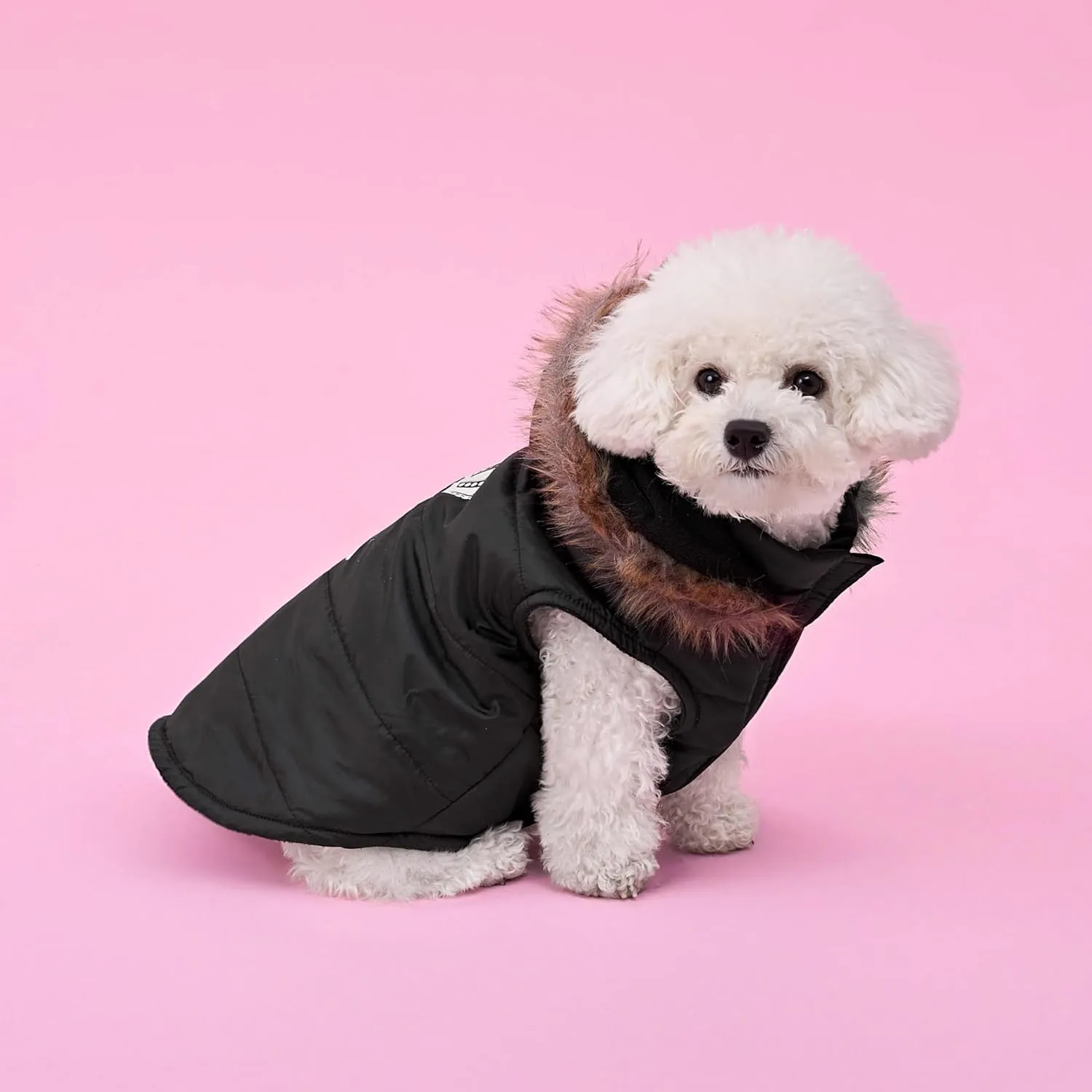 Juicy Couture Faux Fur Hooded Pet Jacket for Dogs and Cats - Black - Extra Small/Small