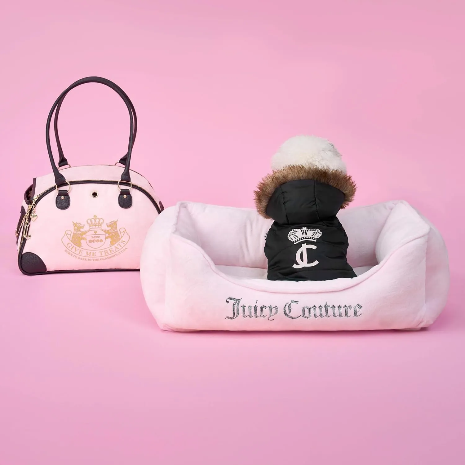 Juicy Couture Faux Fur Hooded Pet Jacket for Dogs and Cats - Black - Extra Small/Small