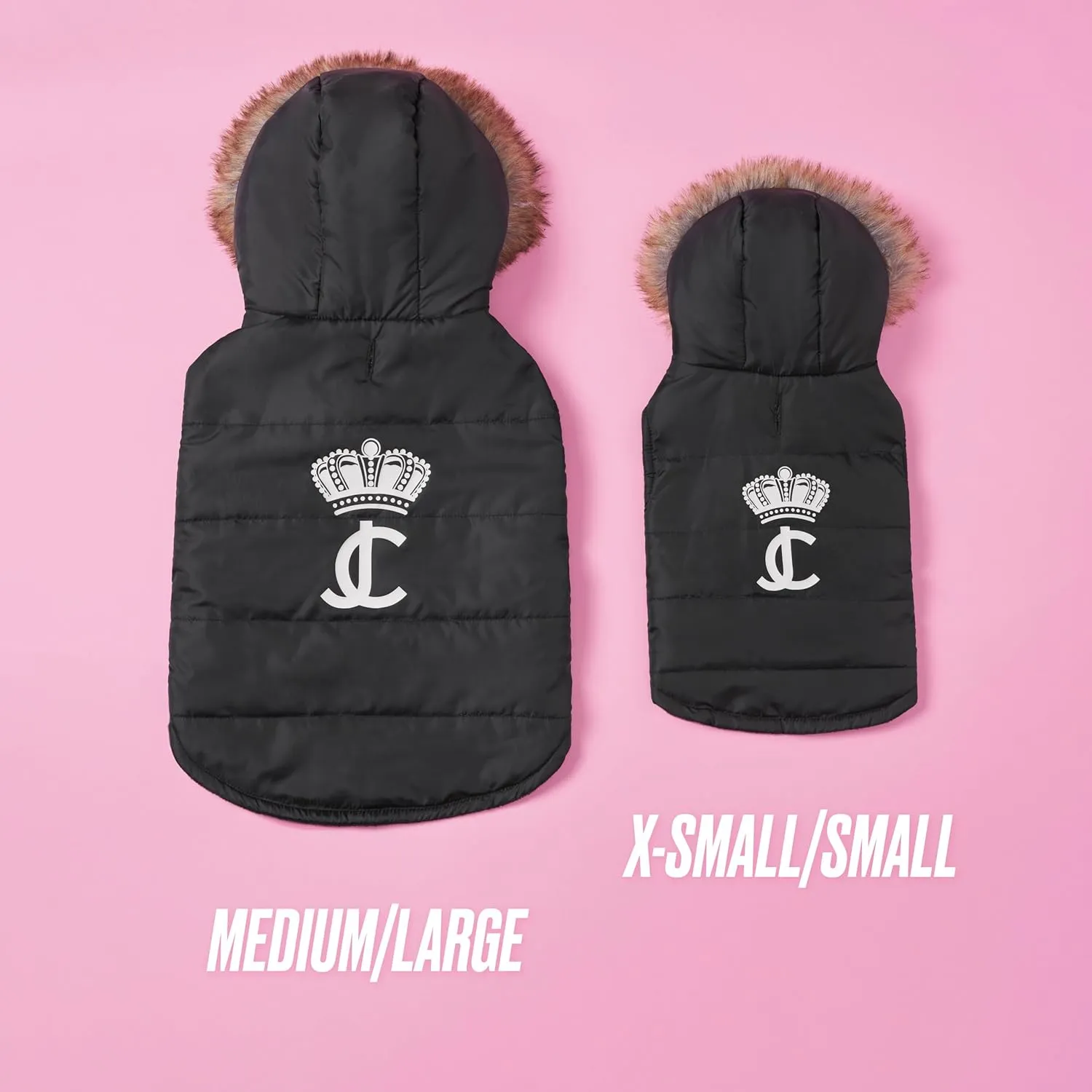 Juicy Couture Faux Fur Hooded Pet Jacket for Dogs and Cats - Black - Extra Small/Small