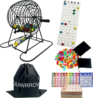 Jumbo Bingo Game Set with 11" Wheel Cage,1000 Colorful Chips with a Bag,100 Mixed Cards,75 Calling Balls & Plactic Master Board,Bingo Storage Bag -Ideal for Large Group