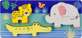 Jungle Animals - Mini Puzzles - 8 Wooden Chunky Pieces, Colorful Puzzle Tray, FSC Certified, Educational Toy, Toddlers & Kids Age 1 