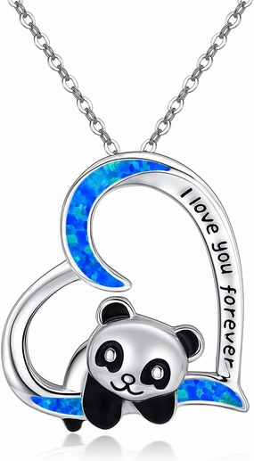 JUSTKIDSTOY Panda Necklace Gifts for Mother's Day 925 Sterling Silver Cute Animal Heart Pendant - I Love You Forever Jewelry for Women Daughter Panda Lover