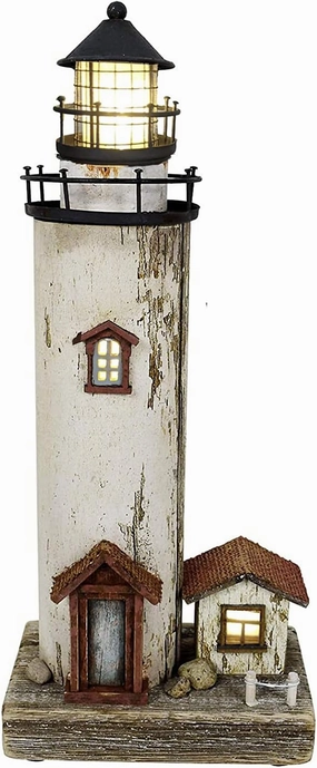 K KILIPES Wood Lighthouse with Led Light Nautical Decorations for Home Rustic Lighthouse Table Decoration Night Light for Beach Theme Living Room Kids Room Bathroom Decor