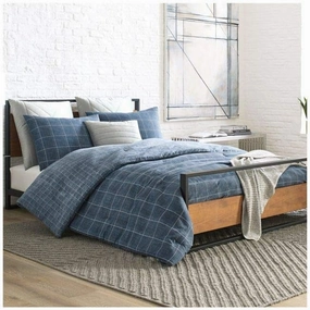 Kenneth Cole New York - Queen Duvet Cover Set, Reversible Cotton Bedding with Matching Shams, Modern Home Decor (Holden Grid Blue, Queen)