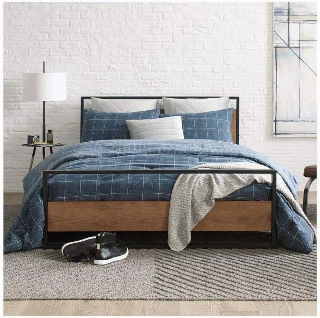 Kenneth Cole New York - Queen Duvet Cover Set, Reversible Cotton Bedding with Matching Shams, Modern Home Decor (Holden Grid Blue, Queen)