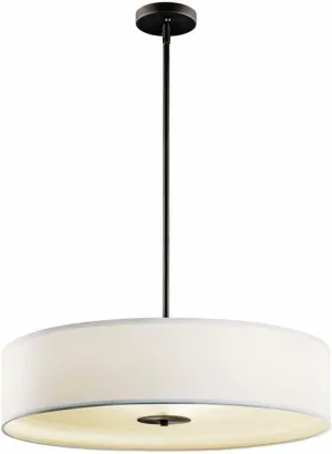 Kichler Convertible 24" 3-Light Pendant and Semi Flush Mount Fixture in Olde Bronze, Traditional Ceiling Light with White Microfiber Shade for Kitchen, Bedroom, or Hallway, (24" W, 6" H), 42122OZ