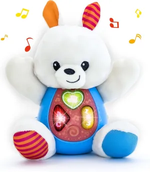 KiddoLab Bunny Plush Toy - Musical Stuffed Animal with 3 Light-Up Buttons, 8 Fun Nursery Rhymes & Sound Effects - Soft Basket Stuffer for Infants, Babies, and Toddlers Aged 3 Months  
