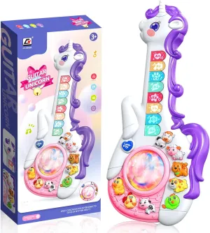 Kids Guitar, Kids Musical Instruments Toy for Child Toddler Boys Girls, Unicorn Guitar Toy with Animal Sounds & Music & Lights for 3 4 5 Year Old Girls Boys Birthday