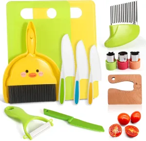 Kids Knife Set for Real Cooking - Toddler Knife Set, Montessori Kids Kitchen Knife Set Toys & Gifts for 3-12 Year Old Girl Boy - Kids Chef Safe Set, Kids Cooking Sets with Cutting Board Wooden Knife