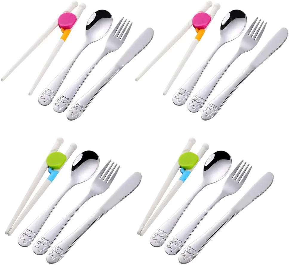 Kids Silverware, Stainless Steel Children Flatware Set, Toddler Utensils Set of 4, Silver
