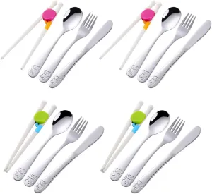 Kids Silverware, Stainless Steel Children Flatware Set, Toddler Utensils Set of 4, Silver