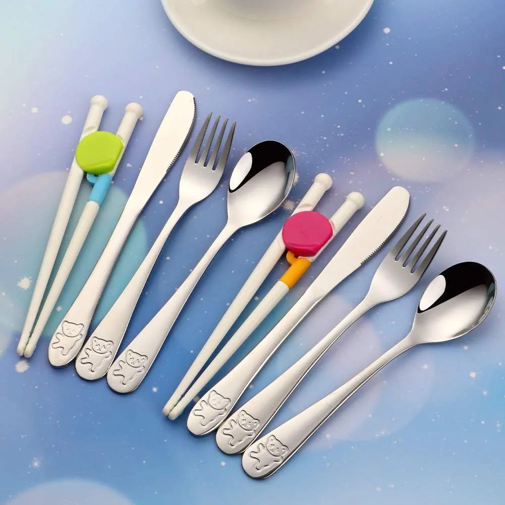Kids Silverware, Stainless Steel Children Flatware Set, Toddler Utensils Set of 4, Silver