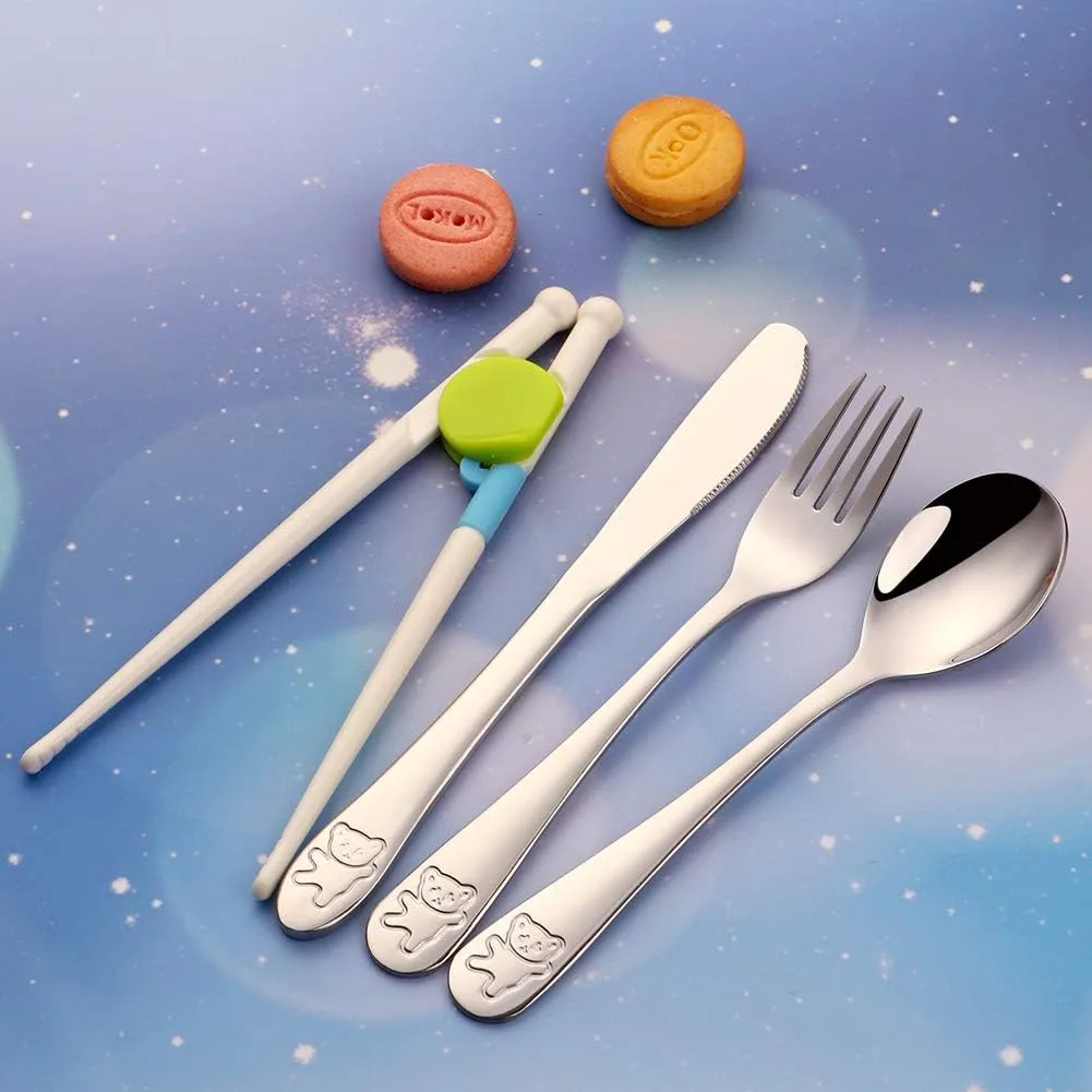 Kids Silverware, Stainless Steel Children Flatware Set, Toddler Utensils Set of 4, Silver