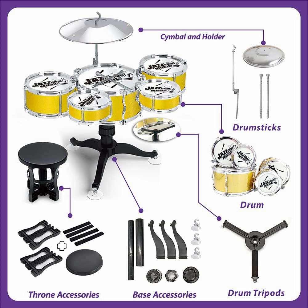 Kids Drum Set - Educational Percussion Instrument for Toddlers - Stimulating Children's Creativity - Ages 3-5 Boys and Girls - Yellow