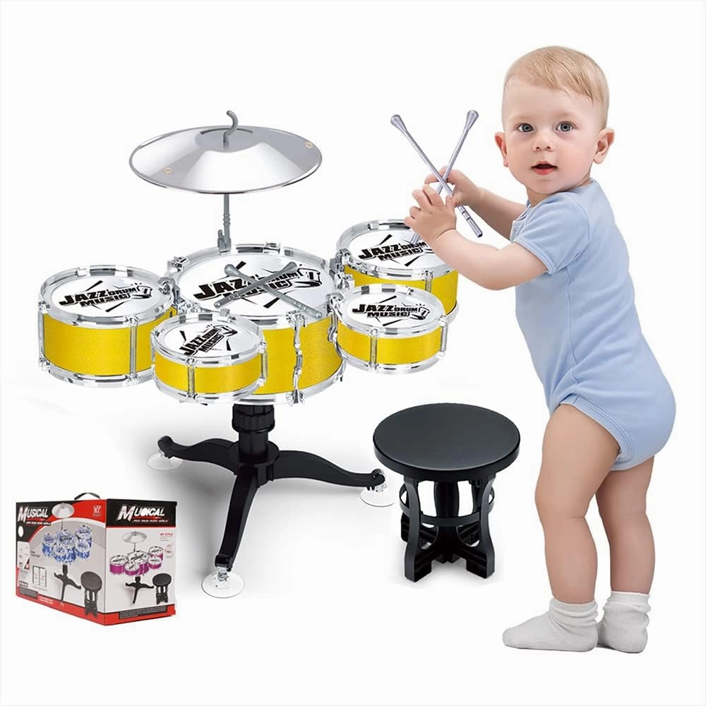 Kids Drum Set - Educational Percussion Instrument for Toddlers - Stimulating Children's Creativity - Ages 3-5 Boys and Girls - Yellow