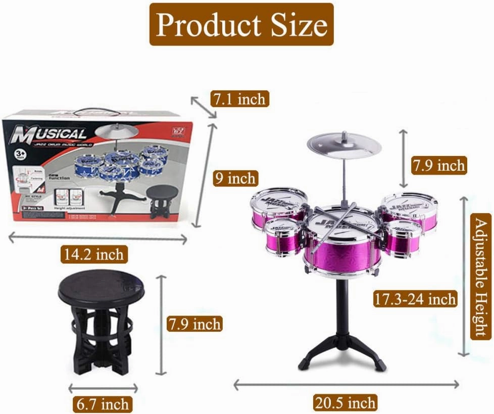 Kids Drum Set Toddler Instrument Set Educational Percussion Stimulating Children’s Creativity Drum Set for Kids Musical Boys and Girls Purple
