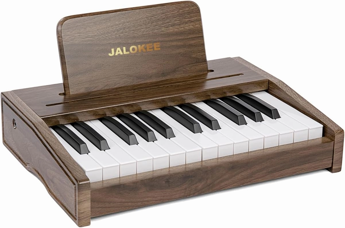 Kids Piano Keyboard, Digital Piano for Kids, Music Educational Instrument Toy, Wood Toy for 3  Girls and Boys (Walnut, 25 Keys)